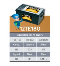 BATERIA ESTACIONARIA DURACELL 12v 180ah C20 / 200Ah C100 - 12TE180