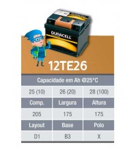 BATERIA ESTACIONARIA DURACELL 12v 26ah C20 / 28ah C100 - 12TE26