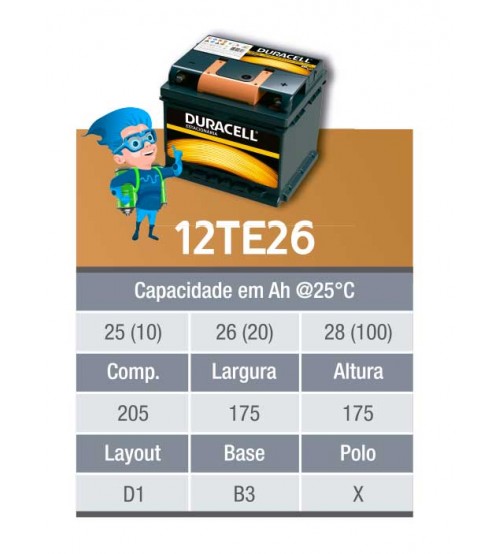 BATERIA ESTACIONARIA DURACELL 12v 26ah C20 / 28ah C100 - 12TE26