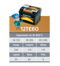 BATERIA ESTACIONARIA DURACELL 12v 60ah C20 / 65ah C100 - 12TE60